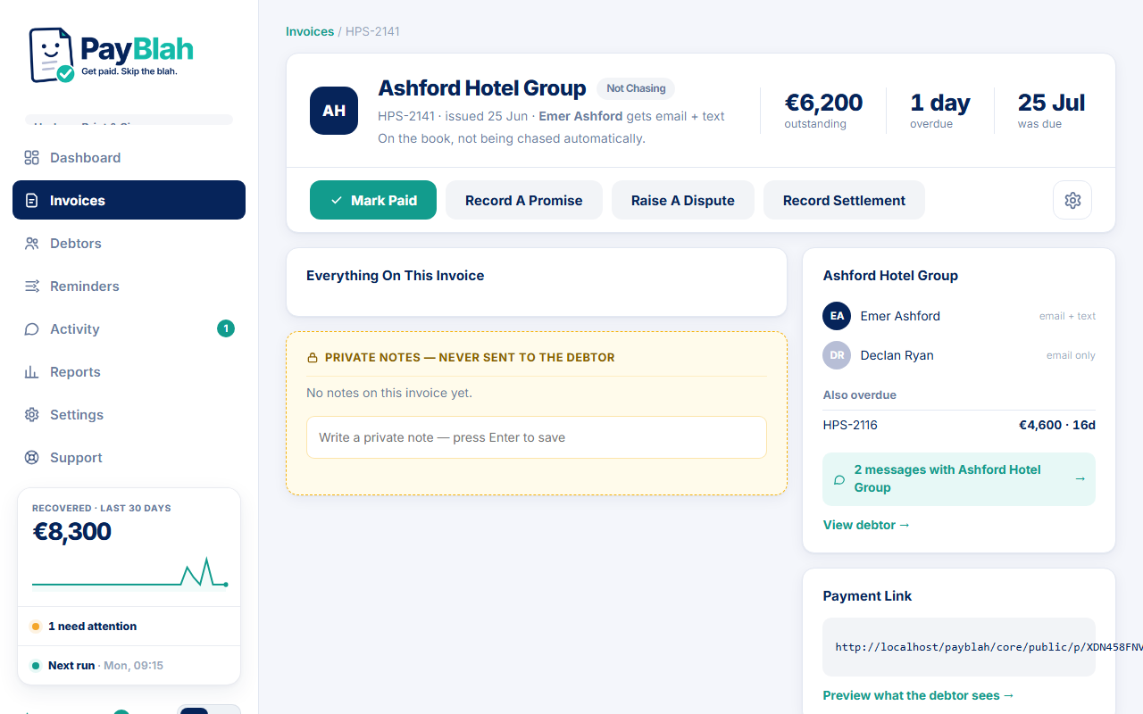 Invoice detail where promises and chase state are managed