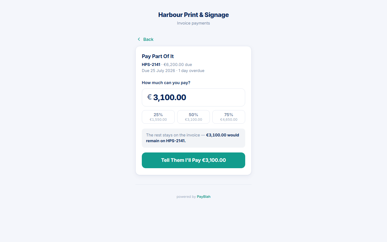 Portal Pay part of it with percentage chips and amount field