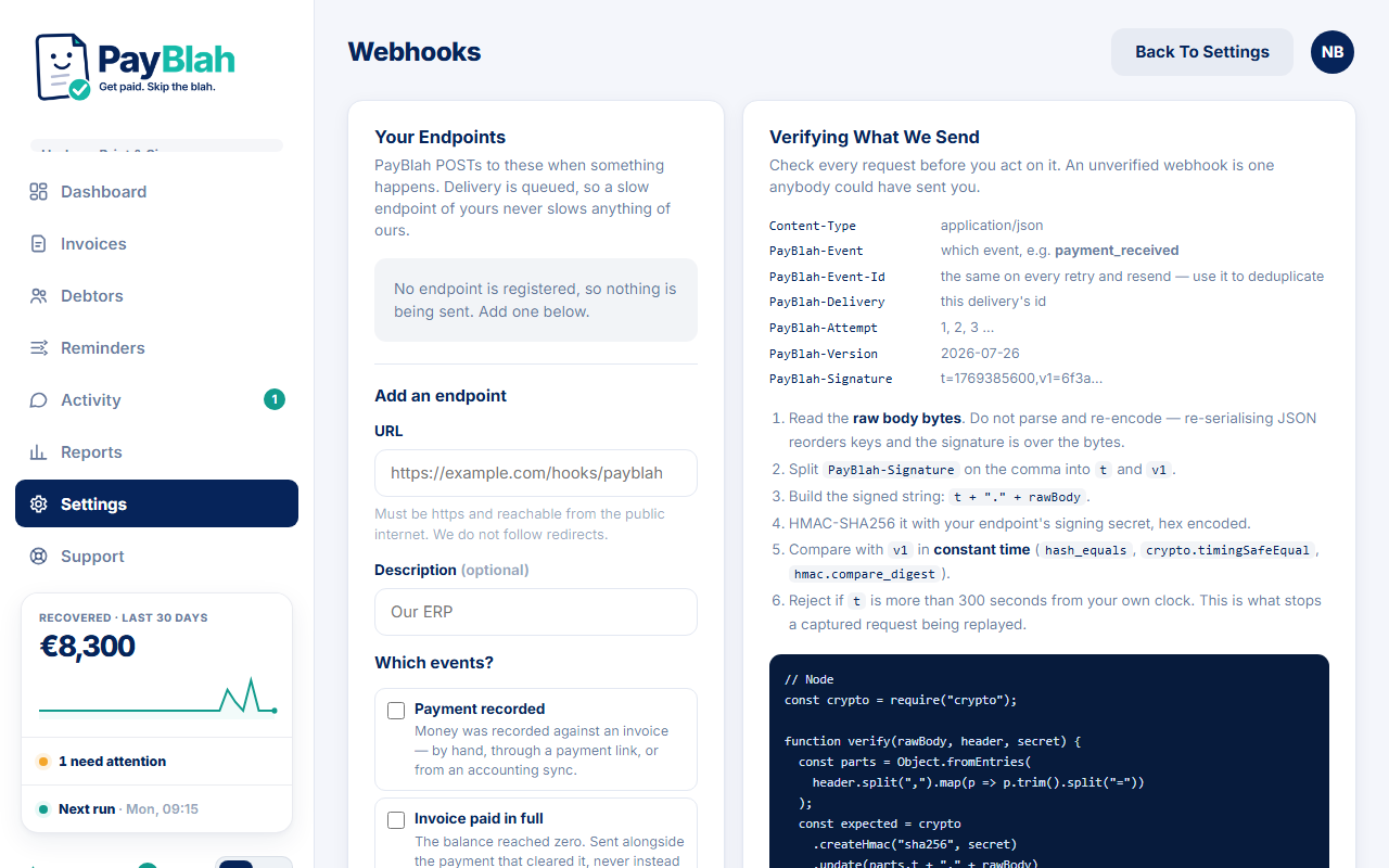 API and webhooks settings emphasizing controlled access