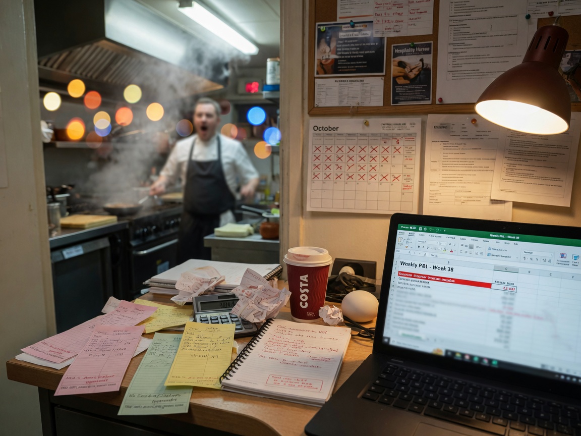 A restaurant back office with supplier paperwork