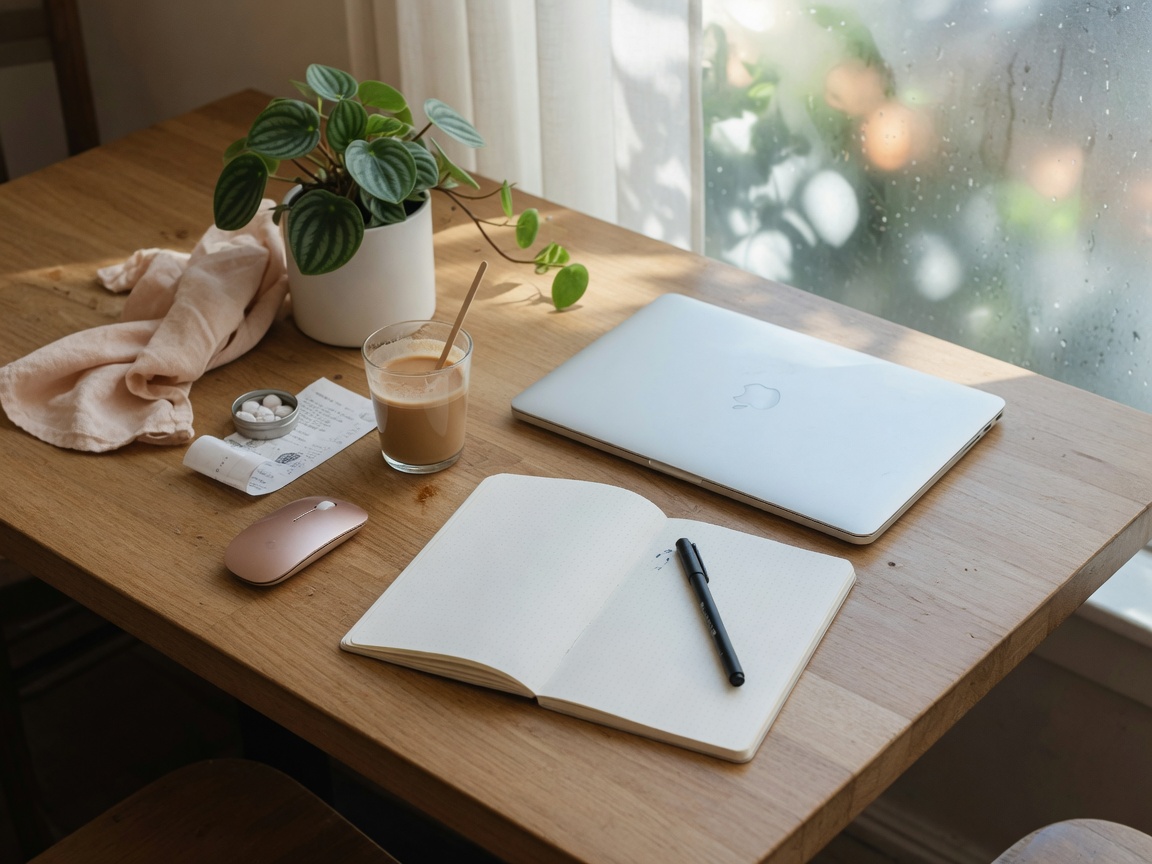 Freelancer working at a café desk with laptop