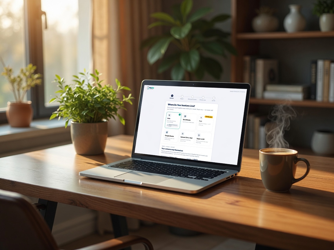 Home office laptop showing connect-your-accounting screen